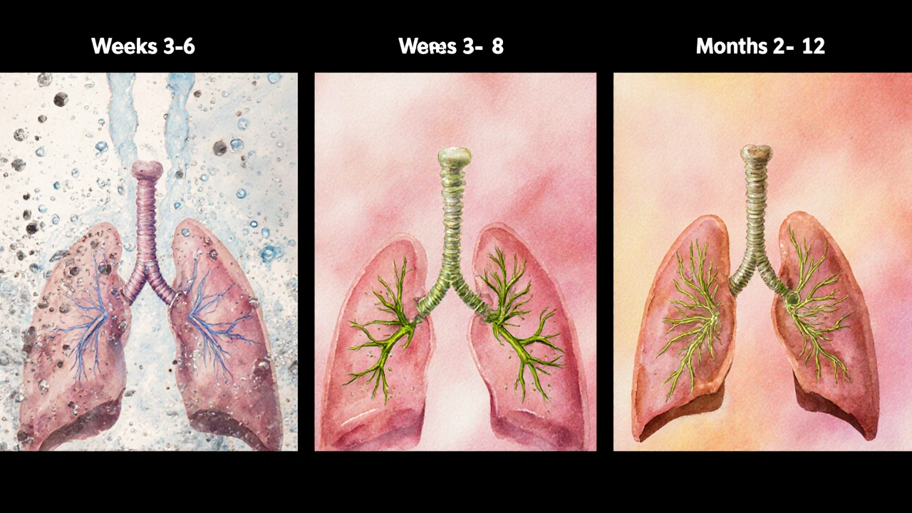 Postupná regenerační fáze plic během měsíců po ukončení vapingu.