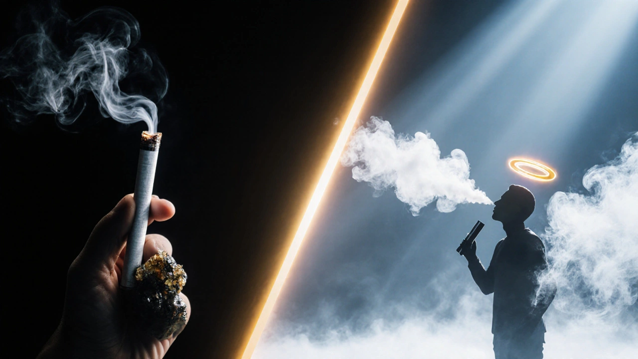 Kontrast mezi nebezpečným spalováním a bezpečným vypařováním HHC.