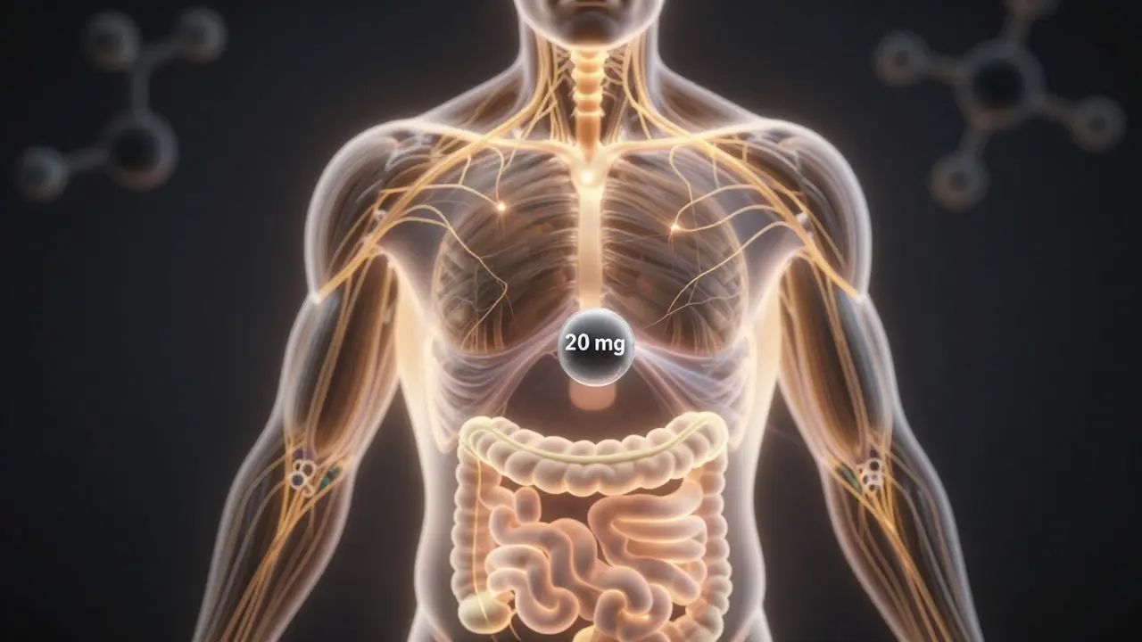 Abstraktní obrázek lidského těla s jemnými zlatými vlnami symbolizujícími účinek CBD.