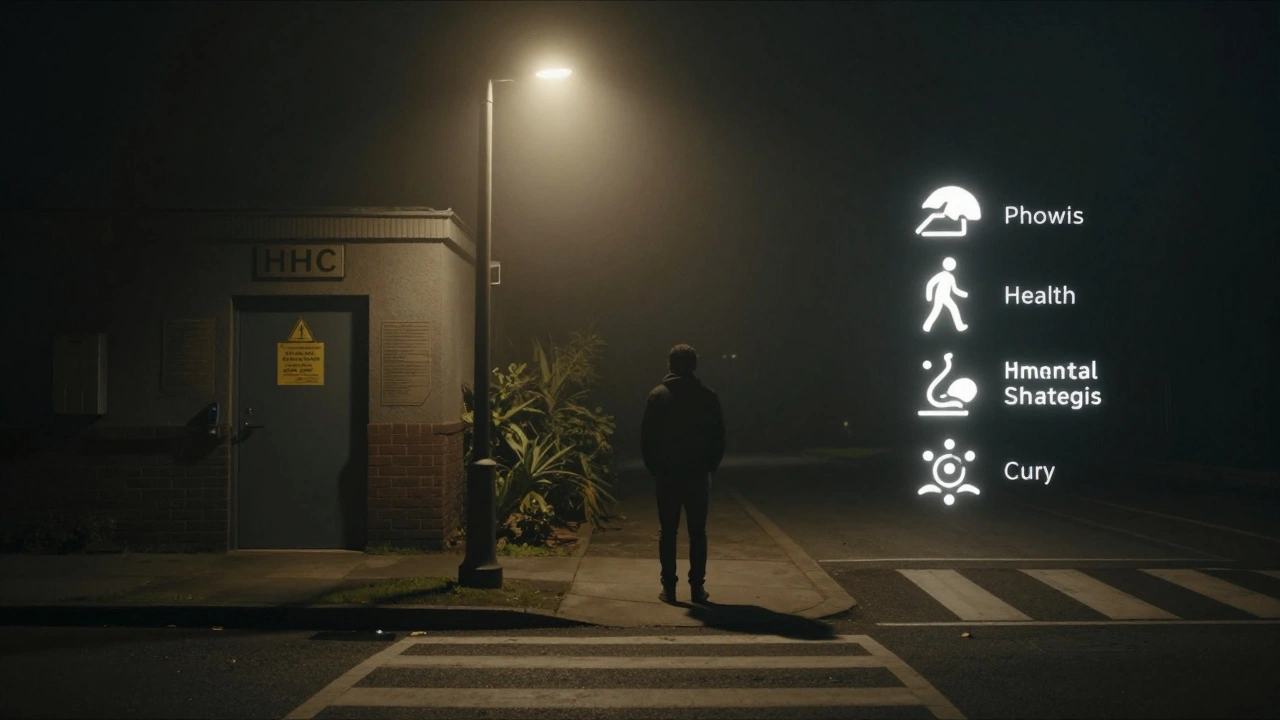 Osoba stojící na křižovatce s dvěma cestami: jedna tmavá a nebezpečná, druhá osvětlená a bezpečná.