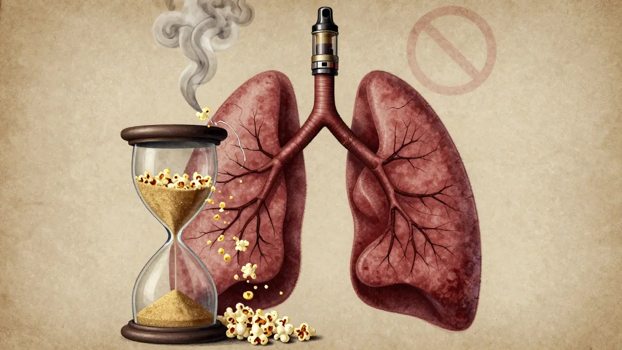 Přesypající se kukuřičné vločky jako písek v hodinách, které poškozují plicní tkáň.