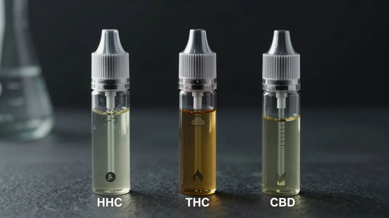 Tři typy per s různými tekutinami v průhledných tělech, srovnávací zobrazení