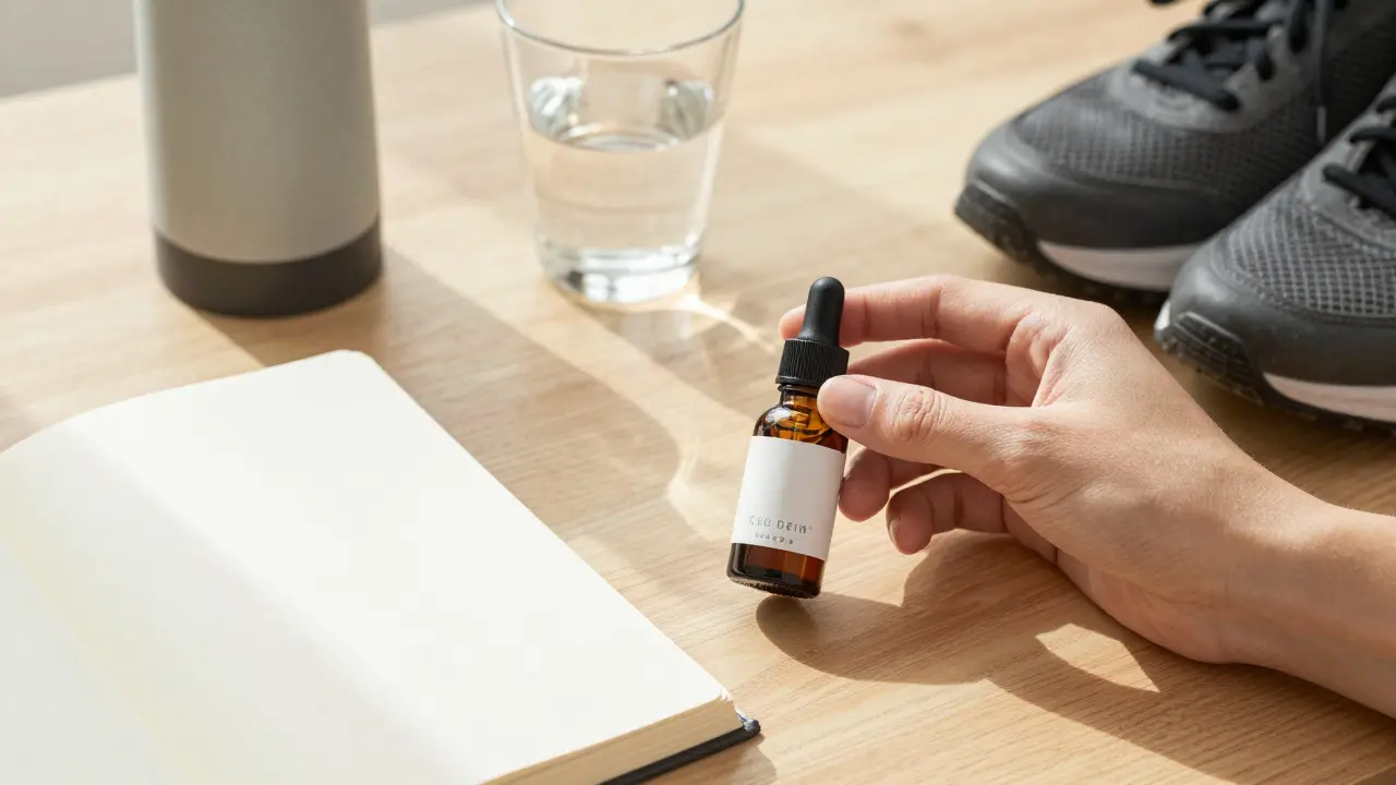 CBD vape vedle vody, obuvi a deníku — nástroj pro celkové zdraví, ne diéta.