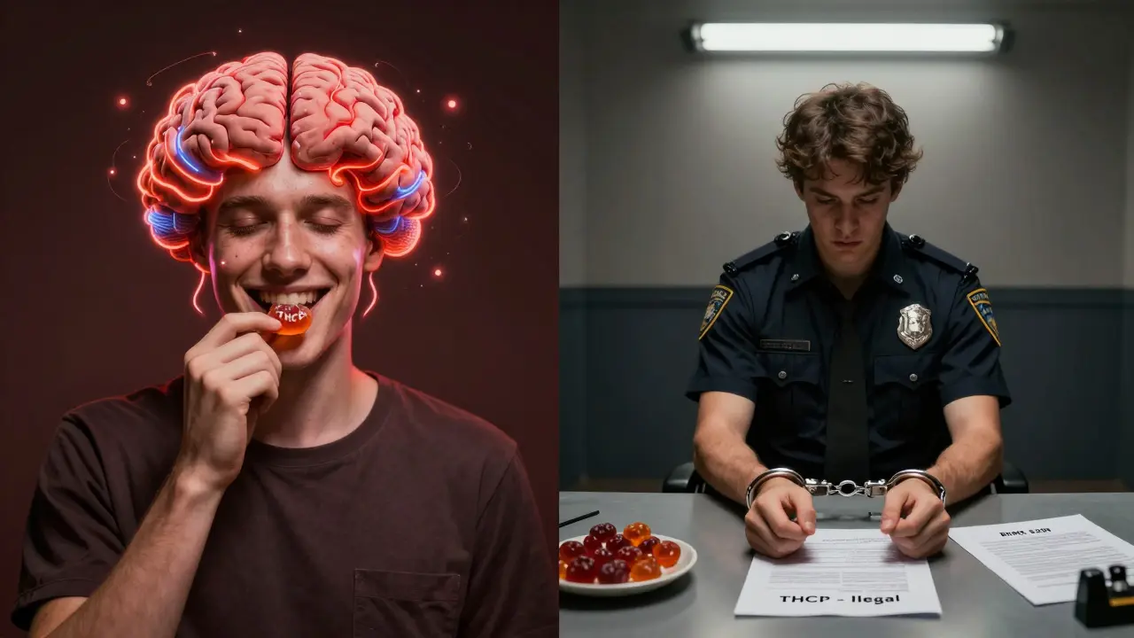 Člověk konzumující THCP gumičku, který je později zadržen policií