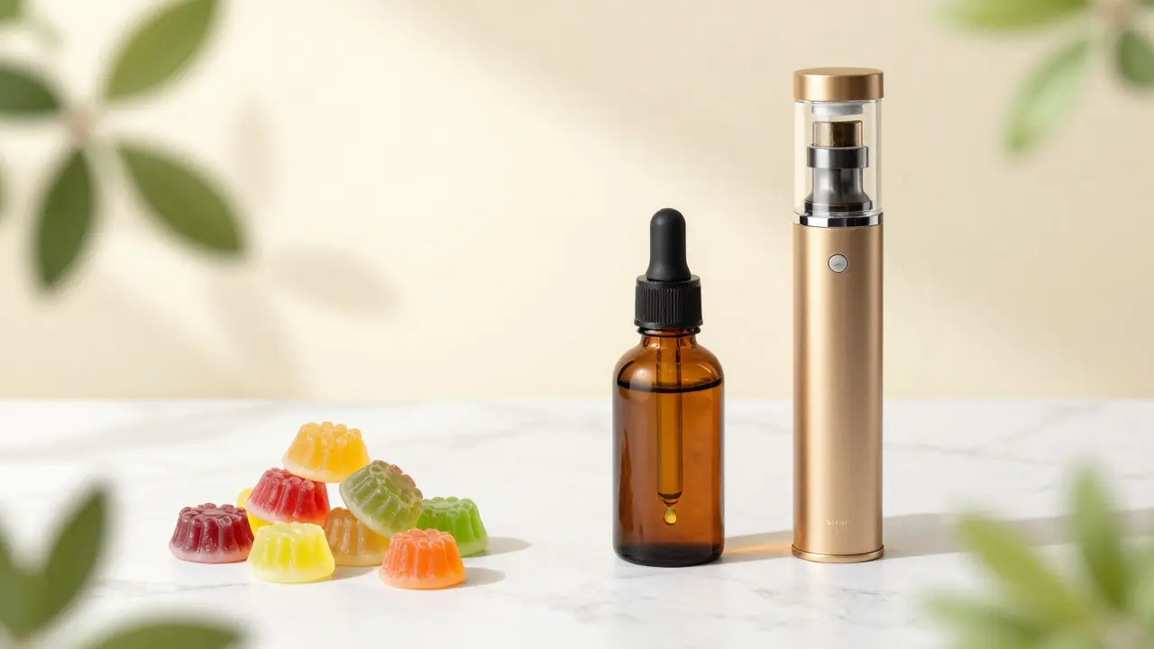 Sada bezpečných alternativ k vapingu včetně jedlých gummy a sublingválních kapek