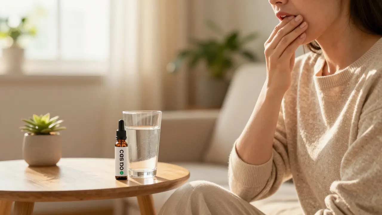 Osoba s vodou a CBD vapes v klidném prostředí