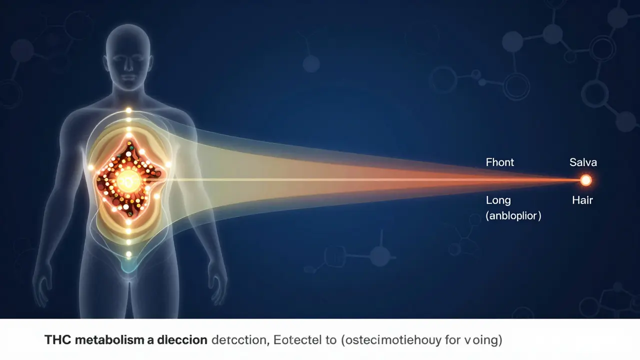 Abstraktní vizualizace metabolismu THC v těle