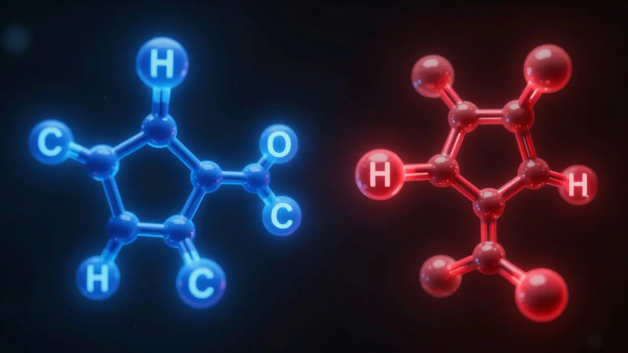 Abstraktní zobrazení chemických struktur HHC a Delta-8 molekul