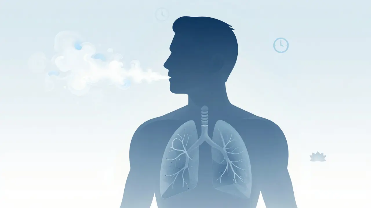 Ilustrace správné techniky pomalého nádechu při vaping