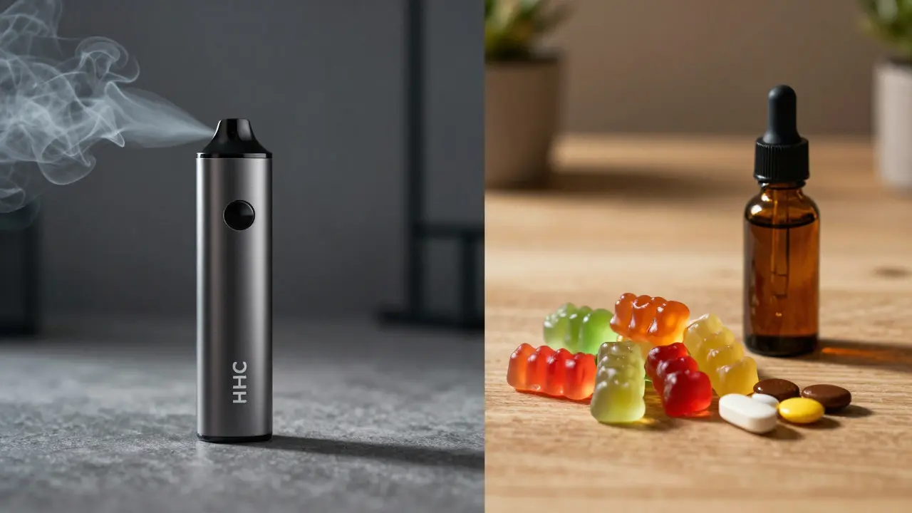 Různé formy podávání HHC: vaper, gumy a olej