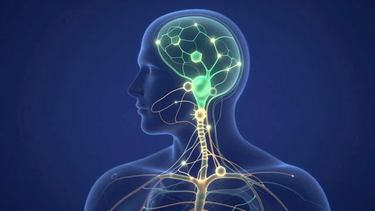 Abstract illustration of glowing neural pathways inside a human silhouette