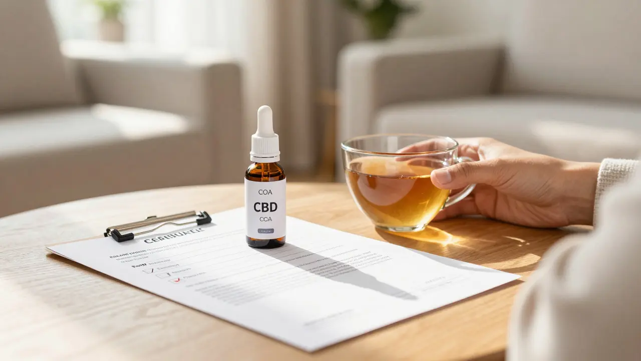 Člověk relaxující s certifikovaným olejem CBD doma