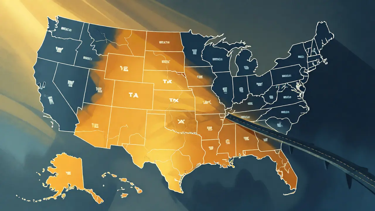 Mapa USA rozdělená na legální a zakázané zóny pro Delta-8