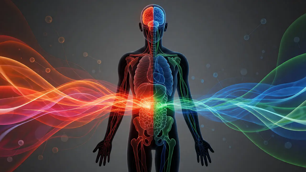 Konceptuální ilustrace metabolismu a účinků konopí
