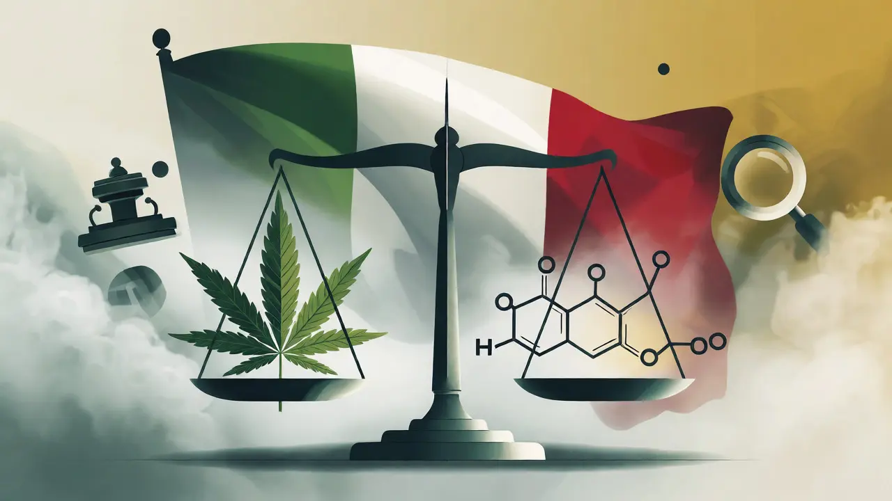 Konceptuální ilustrace právní šedé zóny HHC v Itálii
